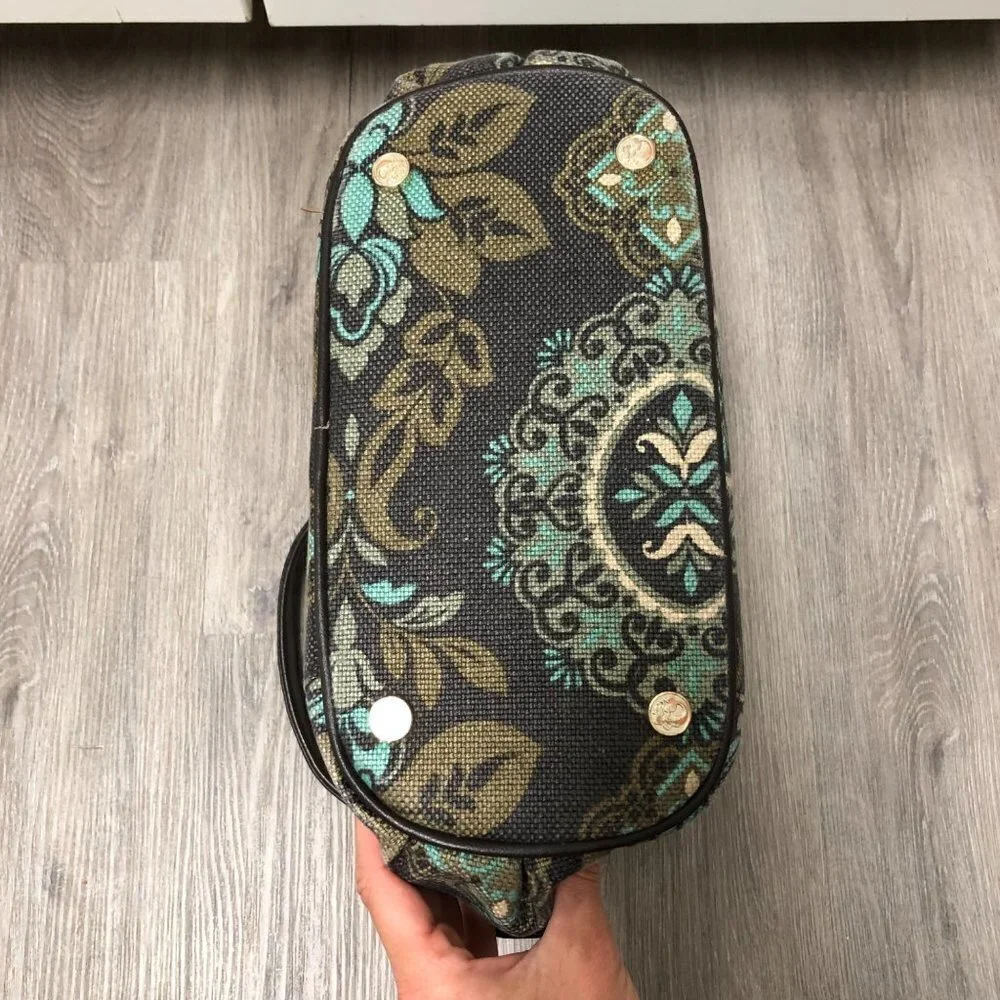 Spartina 449 Aqua Teal Paisley Tote Shoulder Bag Purse Linen Leather Handbag